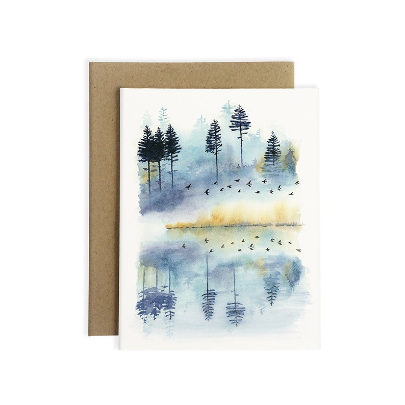 Morning Mist Greeting Card Watercolor Landscape Artwork