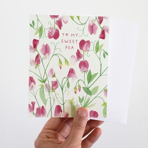 d'amour de pois de senteur | douce carte de Saint-Valentin | Mot d'amour aquarelle
