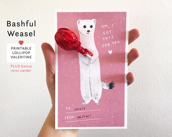 Bashful Weasel Printable Valentine Card | Lollipop Kids Funny, Cute Valentine Card