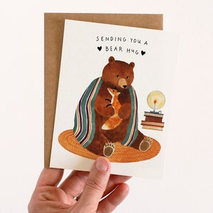 Carte de voeux de câlin d'ours | Carte amour ours et renard, amitié, encouragement, sympathie