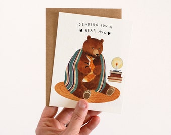 Carte de voeux de câlin d'ours | Carte amour ours et renard, amitié, encouragement, sympathie