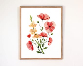 August Birth Flower Print | Watercolor Gladiolus + Poppy | Framed or Unframed Giclee Art Print