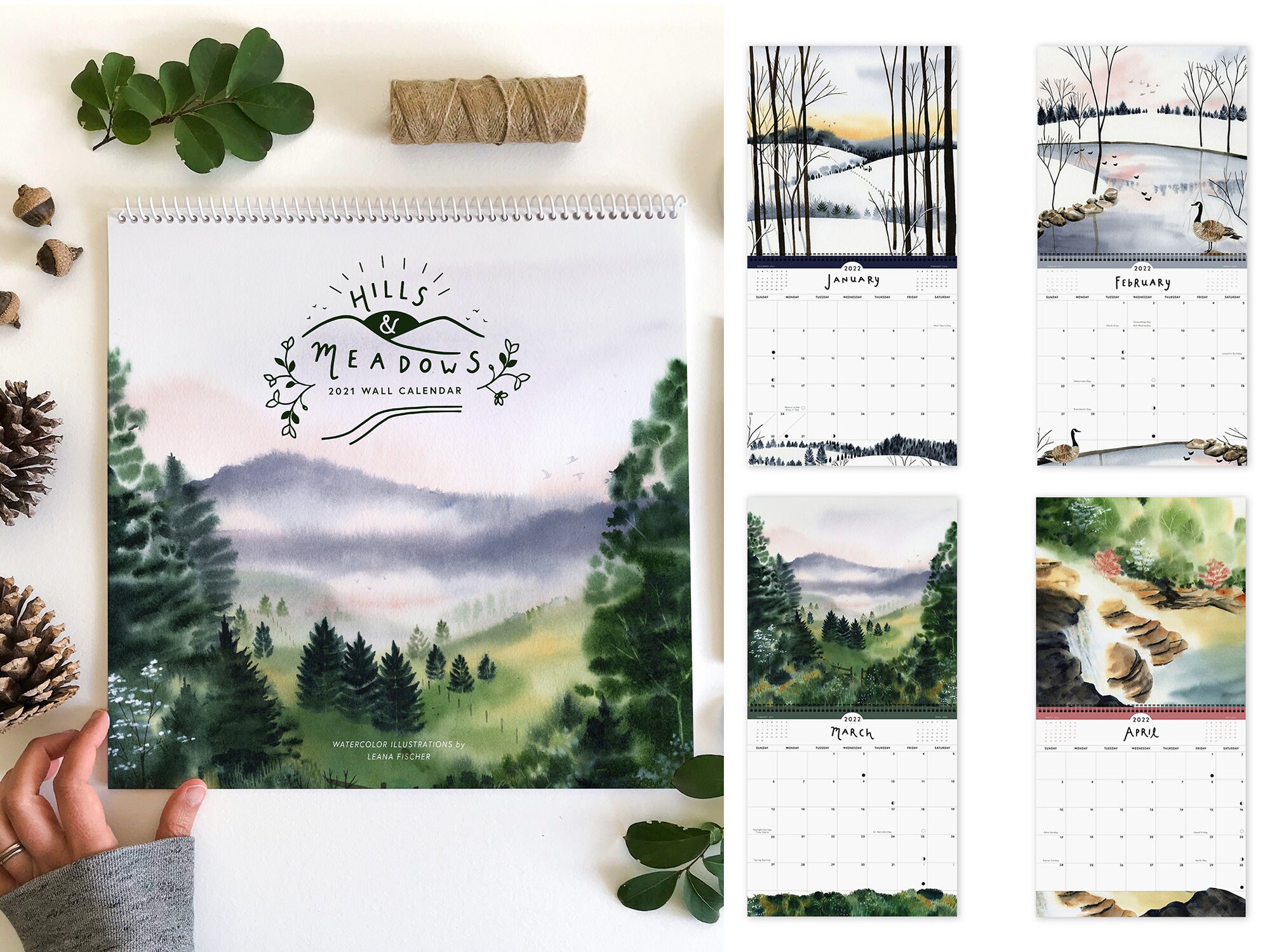 2022 Hills And Meadows Wall Calendar Watercolor Landscape | Etsy