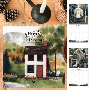 2024 Homes of Blessing Wall Calendar Watercolor Home and Cottage 12x12 Appointment 2024 Wall Calendar image 1