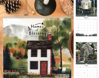 2024 Homes of Blessing Wall Calendar | Watercolor Home and Cottage 12x12 Appointment 2024 Wall Calendar