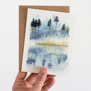 Névoa da manhã cartão comemorativo | Arte de paisagem em aquarela