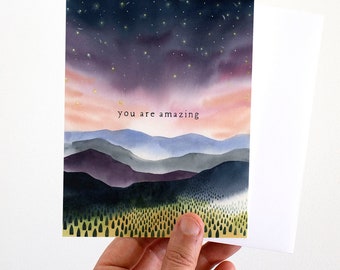 You Are Amazing Greeting Card | May We Fly Watercolor Landscape Card by Leana Fischer