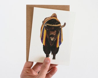 American Buffalo Greeting Card | Watercolor Buffalo Artwork | Masculine Greeting Card