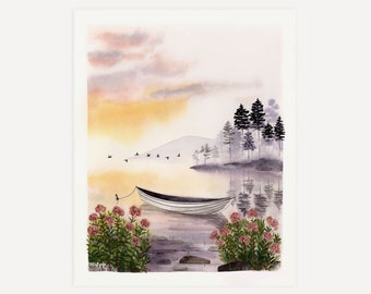 Au bord des eaux calmes, impression d'art | Art mural aquarelle