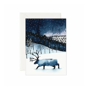 Cartão silencioso do feriado da noite | Cartão de Natal em aquarela de paisagem de inverno