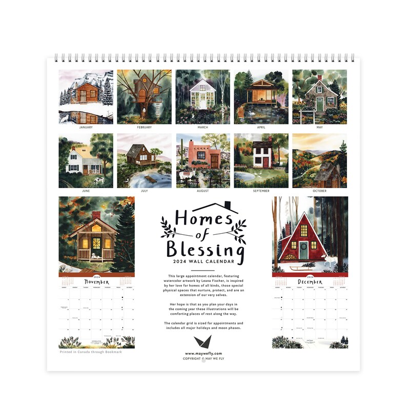 2024 Homes of Blessing Wall Calendar Watercolor Home and Cottage 12x12 Appointment 2024 Wall Calendar image 10