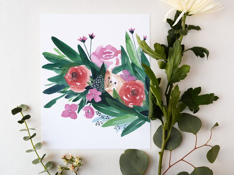 Spring Gathering Botanical Giclee Print Watercolor Botanical Artwork