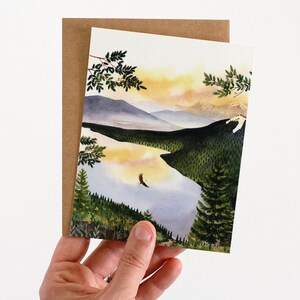 Nascer do sol da montanha cartão comemorativo | Cartão de paisagem em aquarela