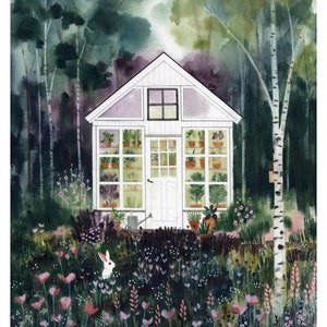 Forest Greenhouse Giclée Print | Watercolor Greenhouse Illustration | Gift for Her | Gift for Gardener