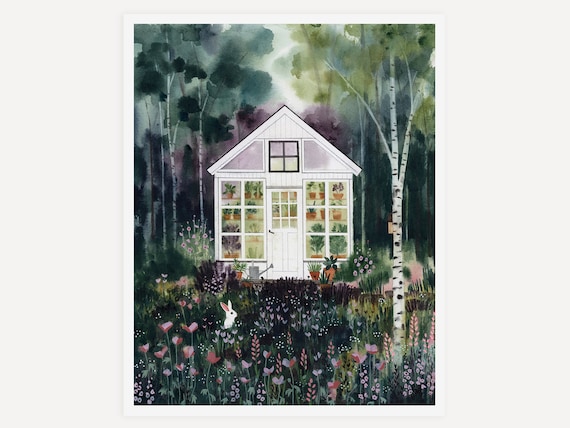 Forest Greenhouse Art Print | Hand-Painted Watercolor and Gouache Illustration by Leana Fischer