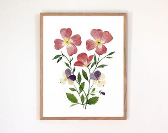 Bloemenprint geboorte februari | Aquarel sleutelbloemen + viooltjes | Ingelijste of ingelijste gicleekunstdruk