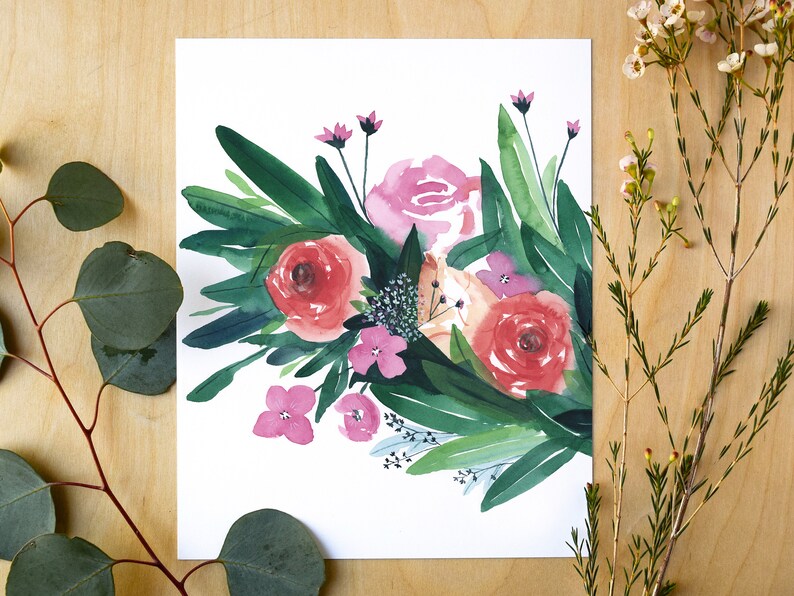 Spring Gathering Botanical Giclee Print Watercolor Botanical Artwork