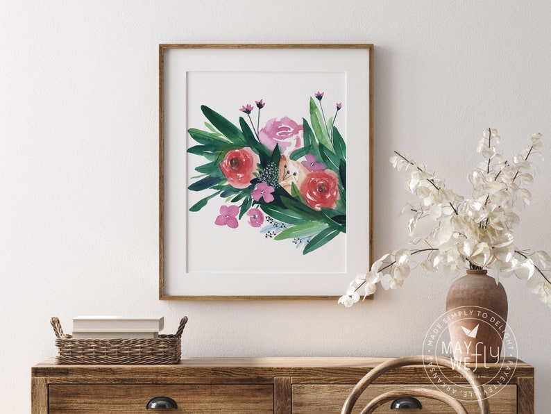 Spring Gathering Watercolor Botanical Giclée Art Print Watercolor Botanical Wall Art for Nursery or Girls Room image 4