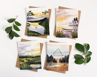 Quiet Earth Greeting Card Set | Watercolor Landscape Greeting Cards by Leana Fischer | May We Fly Watercolor Notecards