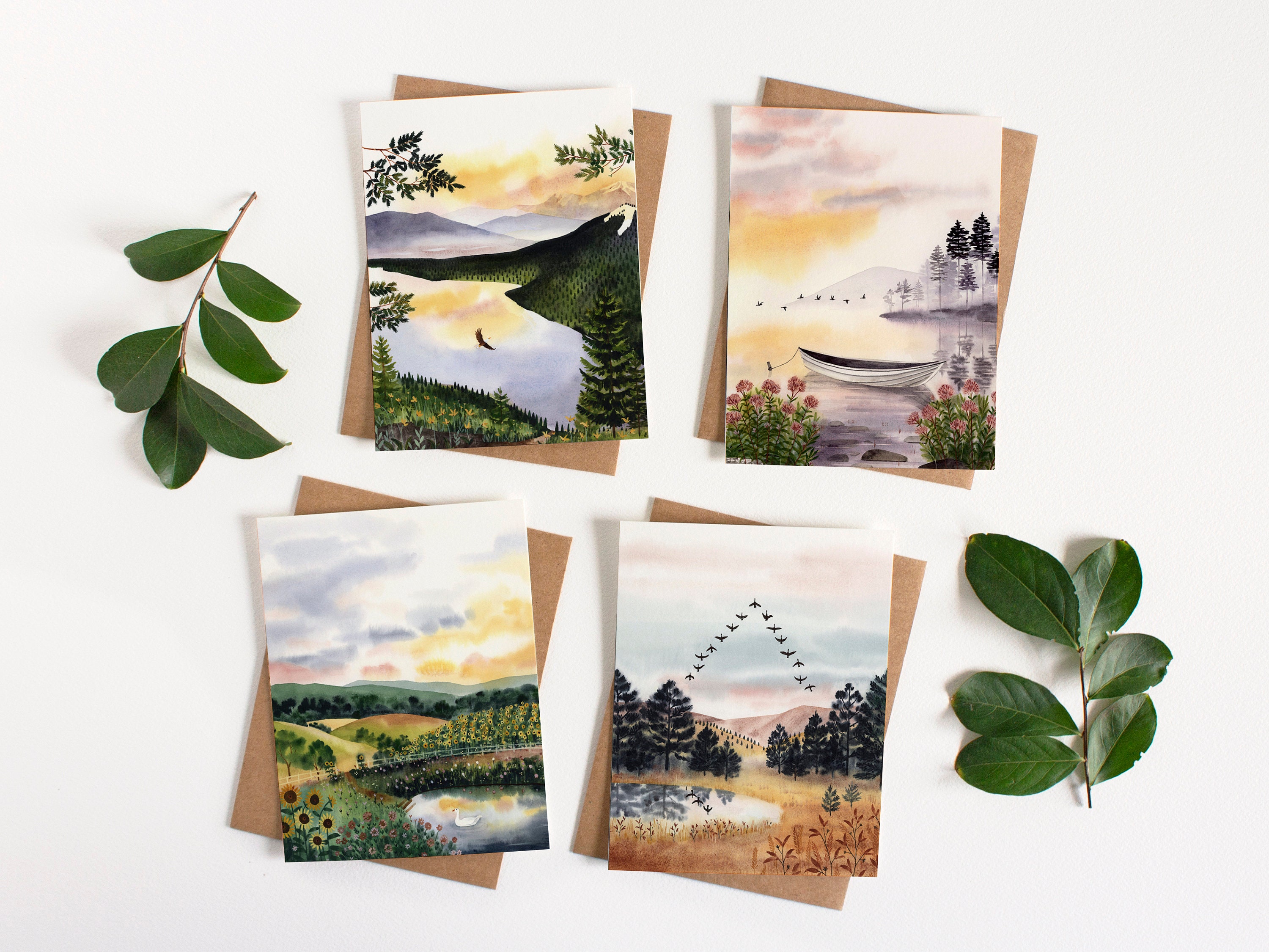 Watercolor Landscape Card Set | Leana Fischer Notecards - Etsy