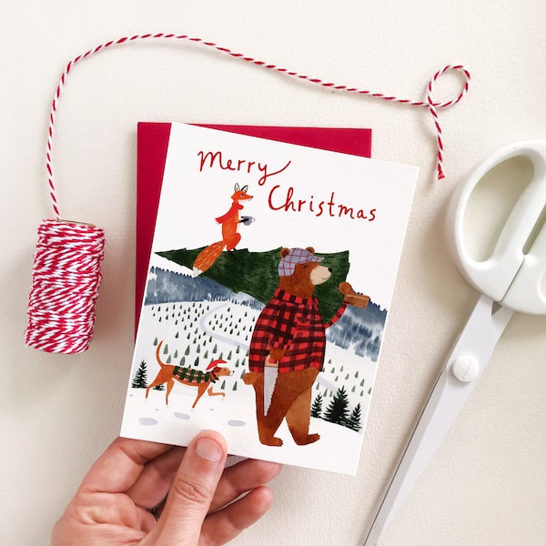 Christmas Tree Farm Holiday Card | Fox and Bear Christmas Card