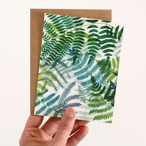 Carte de voeux de fougères | Oeuvre d'art botanique fougère à l'aquarelle | Carte de voeux de tous les jours