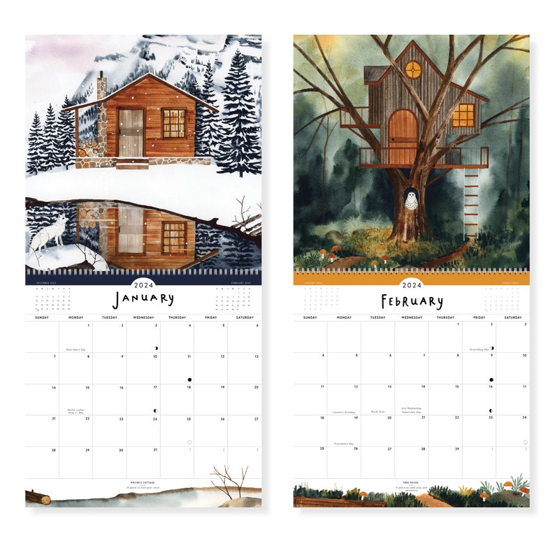 2024 Homes of Blessing Wall Calendar Watercolor Home and Cottage 12x12 Appointment 2024 Wall Calendar image 2