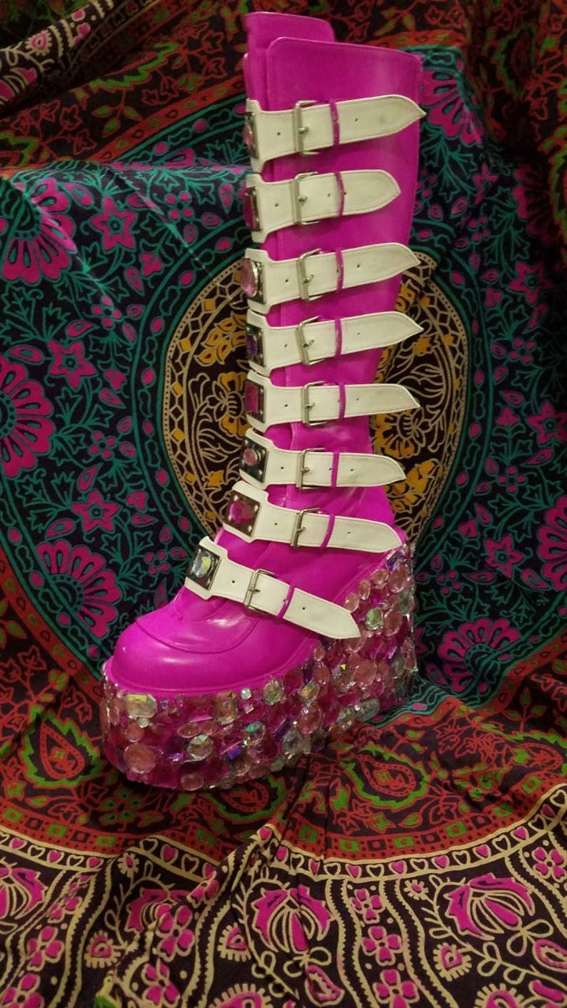 Pink Custom made rave boots/ Demonia boots/ platform boots