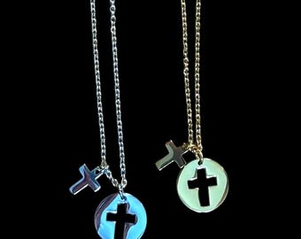 Open Cross Pendant Necklace - Gold & Silver Tone - Inspirational, Minimalist, Faith-Inspired Style
