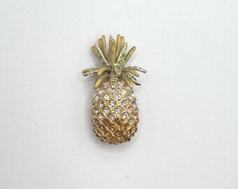 Vintage Gold-Tone Green & Rhinestone Pineapple Brooch