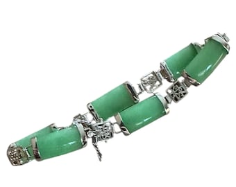 Vintage Pale Green Jade and Silver Link Bracelet
