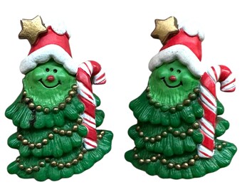 Vintage Whimsical Christmas Tree Pins - Set of 2 - Gift for Her