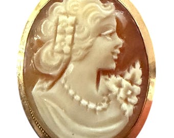 Vintage Cameo Pendant/Brooch - Classic Lady Profile with Gold Tone Frame - Victorian Style Jewelry
