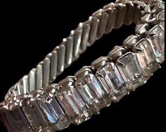 Vintage Clear Emerald-Cut Rhinestone Expansion Bracelet