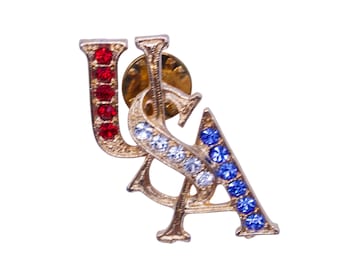 Broche patriótico vintage con diamantes de imitación de EE. UU. - Pin de solapa de cristal rojo, blanco y azul