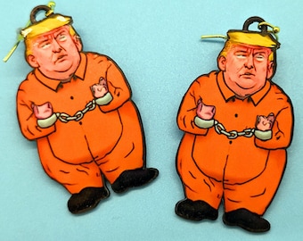 Cartoon Trump in Prison Earrings, with 14k Gold Plated or Stainless Steel Hooks, 3D Printed