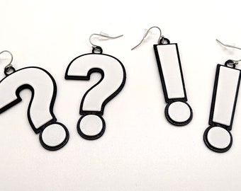 Question Mark/Exclamation Point Statement Earrings, 3D Printed