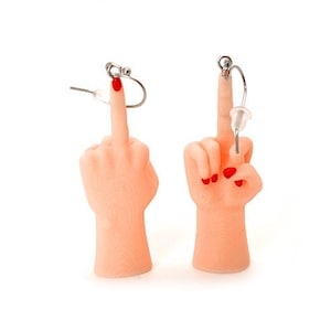 Middle Finger Earrings, Light Flesh Tone, Multiple Nail Colors, with 14k Gold Plated or Stainless Steel Hooks, 3D Printed, Hand-Painted