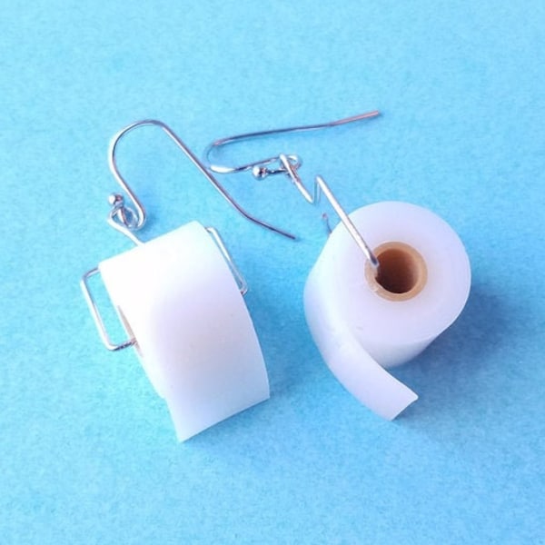 Toilet Paper Roll Earrings, with Stainless Steel Hooks, 3D Printed In Flexible TPU Filament