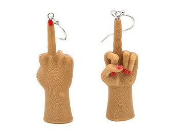 Middle Finger Earrings, Dark Flesh Tone, Multiple Nail Colors, with 14k Gold Plated or Stainless Steel Hooks, 3D Printed, Hand-Painted