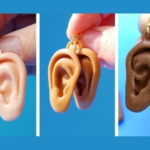 Orenoorbellen, verkrijgbaar in lichte, medium of donkere huidskleuren, met 14k vergulde of roestvrijstalen haken, 3D-geprint