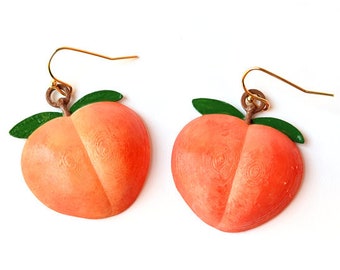 Georgia Peach Earrings, Earwire Dangle or Stud Styles, 3D Printed Hand Painted with Acrylic Paints