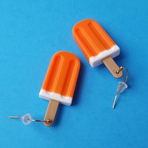 Orange and Cream Ice Cream Bar Earrings with 14k Gold Plated or Stainless Steel Hooks, 3D Printed