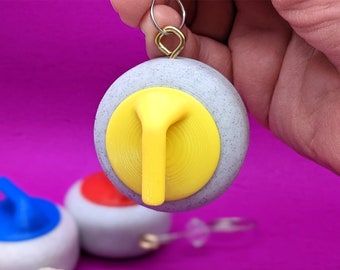 Curling Stone Holiday Ornament, Choice of Red, Yellow, or Blue Cap, 3D Printed with Hand Painted Clear Gloss Acrylic Paint