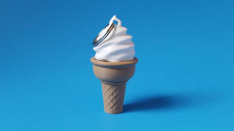 Keychain, Ice Cream Cone, Flat Bottom, 3D Printed in Biodegradable Plastic image 2