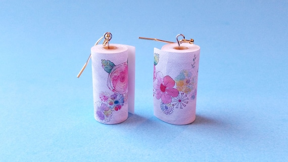 Paper Towel Roll Earrings, with 14k Gold Plated or Stainless Steel Hooks, 3D Printed In Flexible TPU Filament