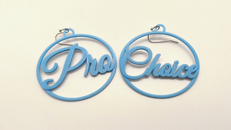 Small Pro Choice Statement Earrings, Multiple Color Options, 3D Printed Biodegradable PLA Plastic Blue