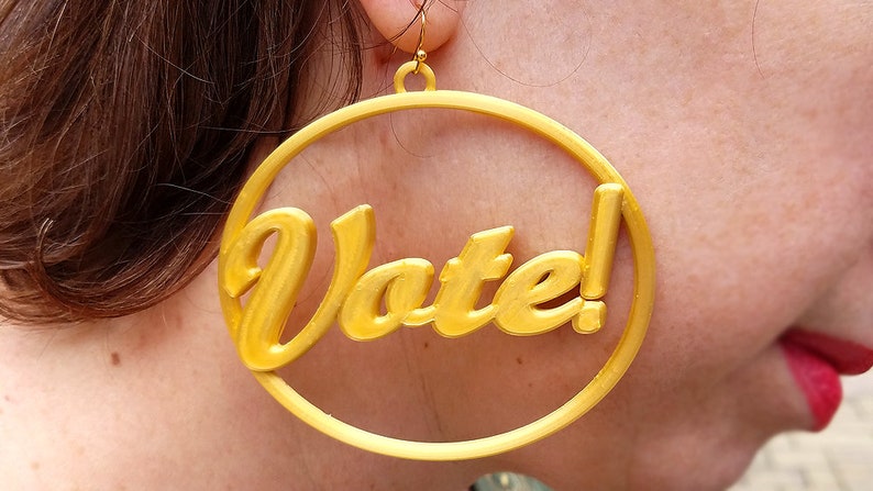 Vote Earrings, Multiple Color Options, 3D Printed Biodegradable PLA Plastic image 2