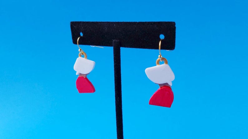 Handmaid's Wings Earrings with 14k Gold Plated or Stainless Steel Hooks, 3D Printed Hand Painted with Acrylic Paints image 6