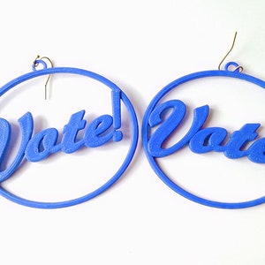 Vote Earrings, Multiple Color Options, 3D Printed Biodegradable PLA Plastic Blue